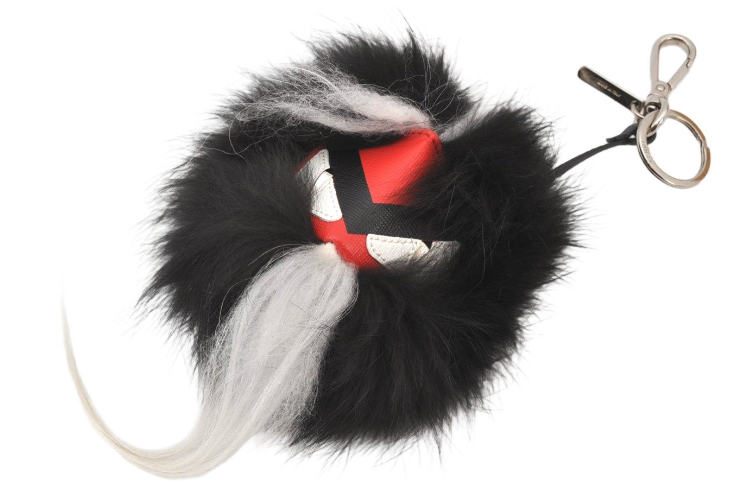 Authentic FENDI Monster Eye Bag Bugs Bag Charm Leather Fur Black Red 4647K