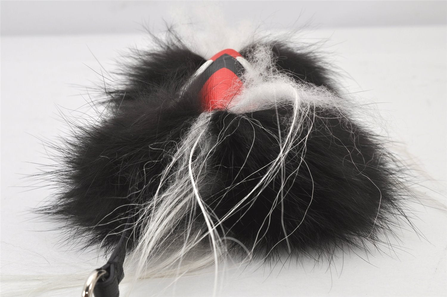 Authentic FENDI Monster Eye Bag Bugs Bag Charm Leather Fur Black Red 4647K