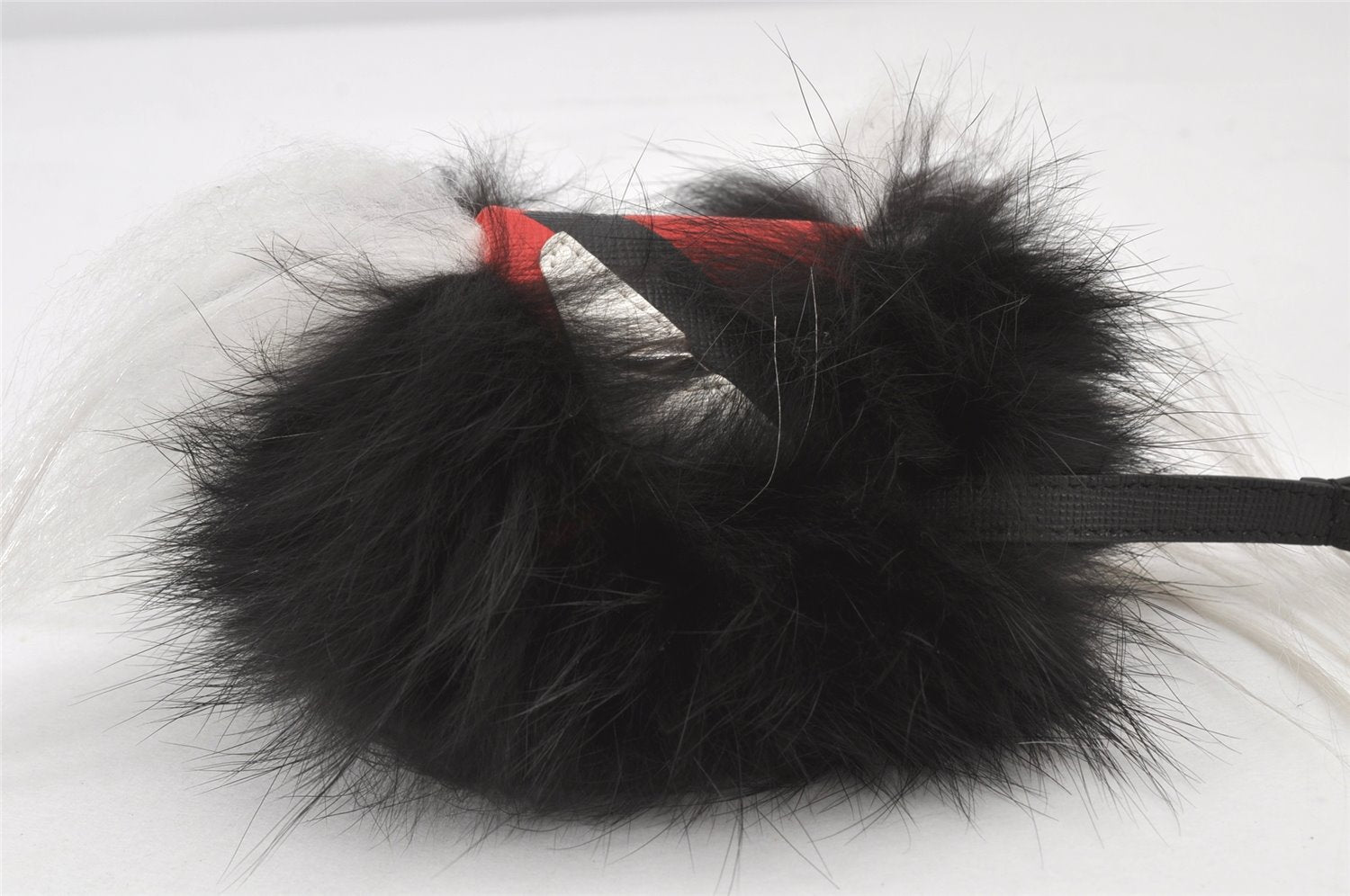 Authentic FENDI Monster Eye Bag Bugs Bag Charm Leather Fur Black Red 4647K