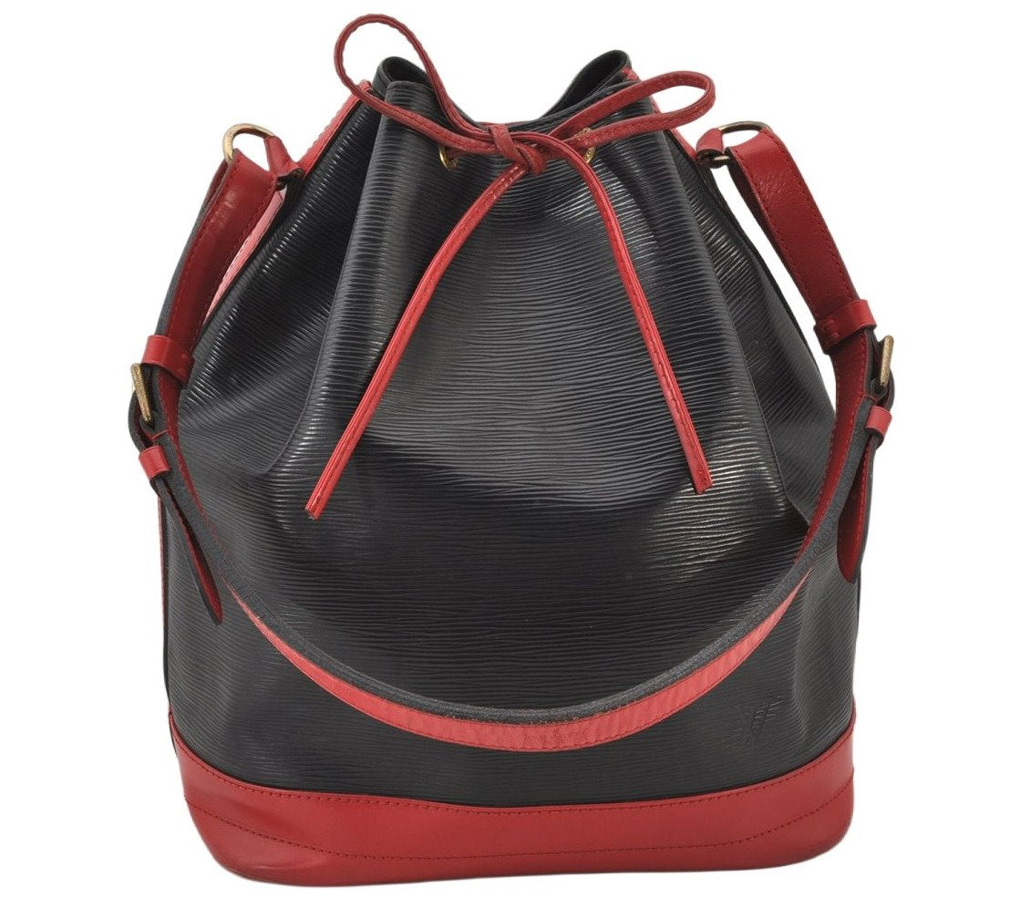 Authentic Louis Vuitton Epi Noe Bi-color Black x Red M44017 Drawstring Bag 4648K