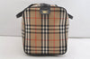 Authentic Burberrys Vintage Nova Check Canvas Leather Boston Bag Beige 4651J