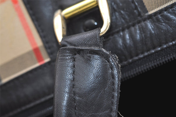 Authentic Burberrys Vintage Nova Check Canvas Leather Boston Bag Beige 4651J