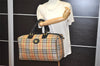 Authentic Burberrys Vintage Nova Check Canvas Leather Boston Bag Beige 4651J