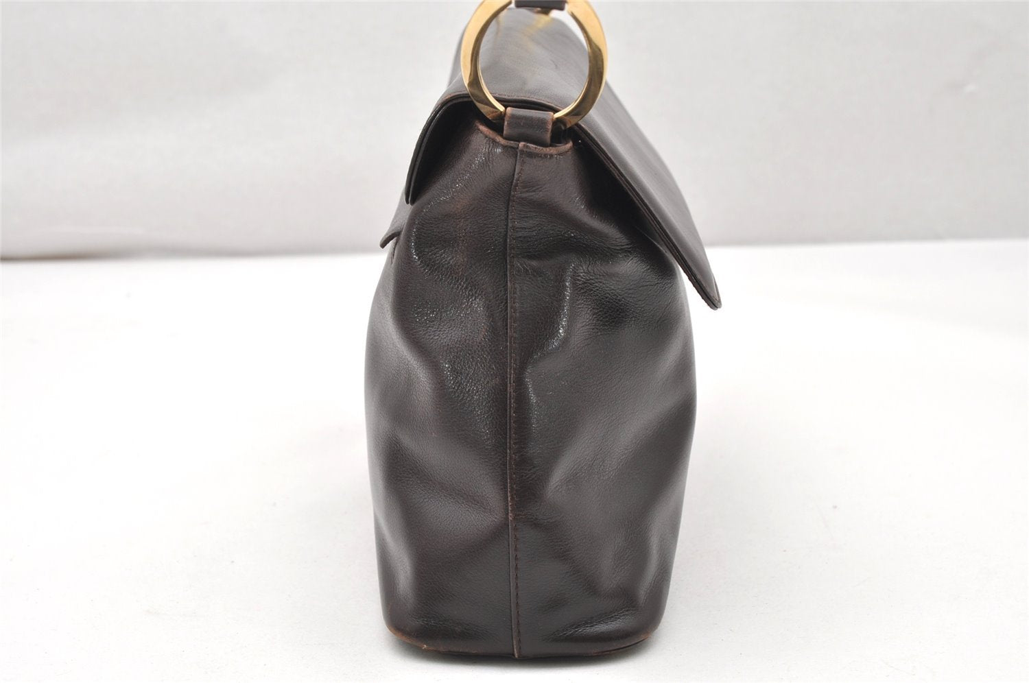 Authentic GUCCI Vintage Shoulder Bag Purse Leather Brown Junk 4651K