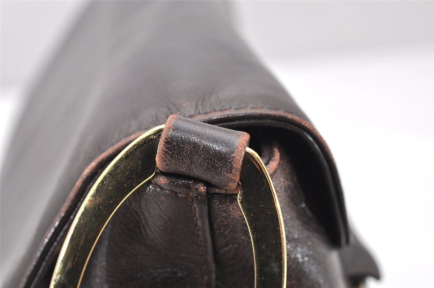 Authentic GUCCI Vintage Shoulder Bag Purse Leather Brown Junk 4651K