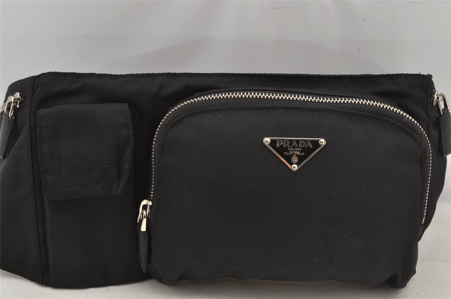 Authentic PRADA Vintage Nylon Tessuto Leather Waist Body Bag Purse Black 4652J