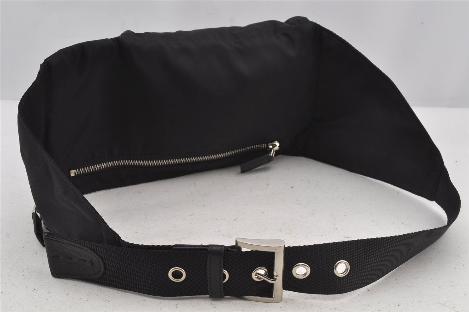 Authentic PRADA Vintage Nylon Tessuto Leather Waist Body Bag Purse Black 4652J