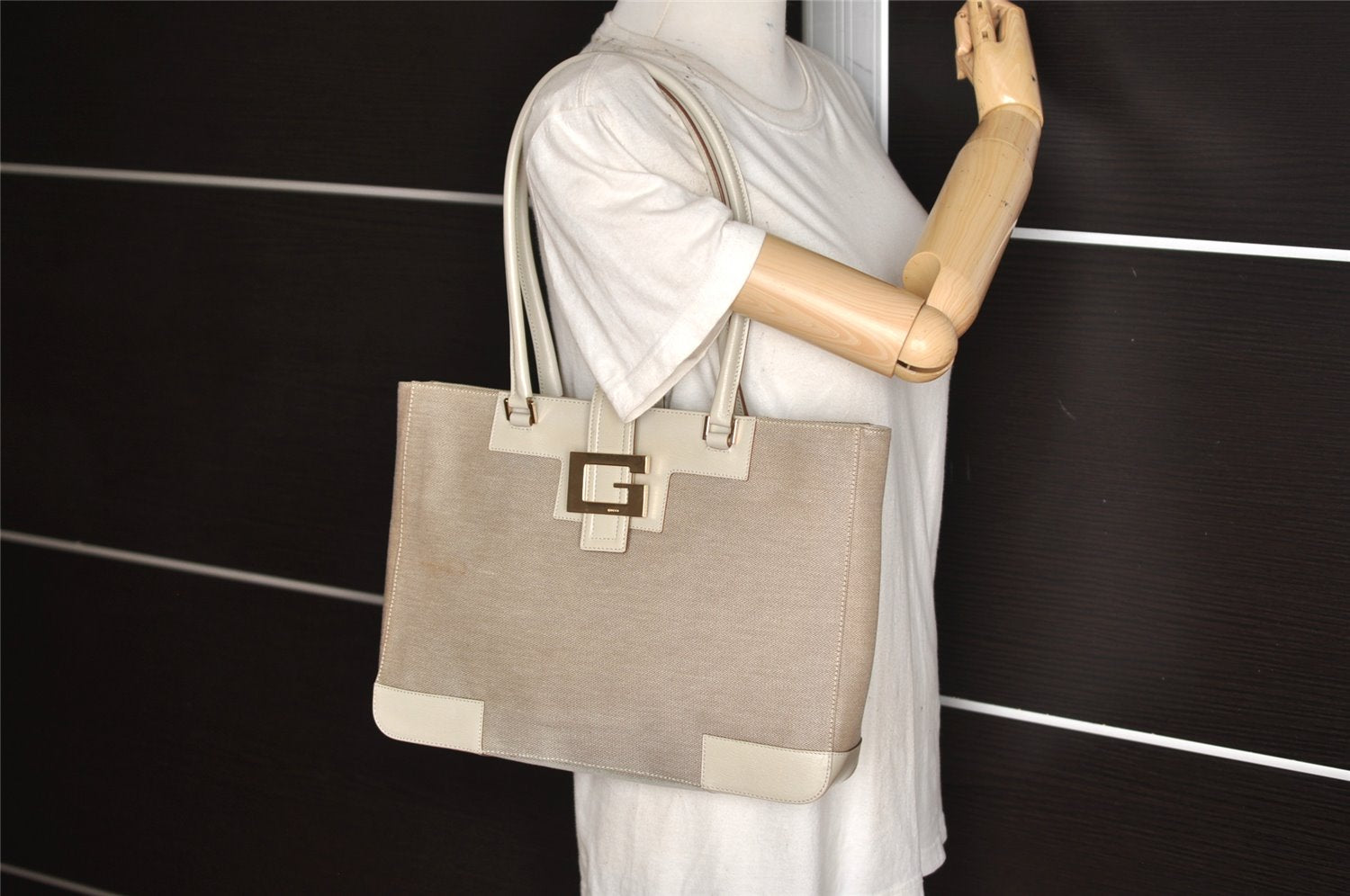 Authentic GUCCI Shoulder Tote Bag Canvas Leather 0021109 Beige Brown 4657K