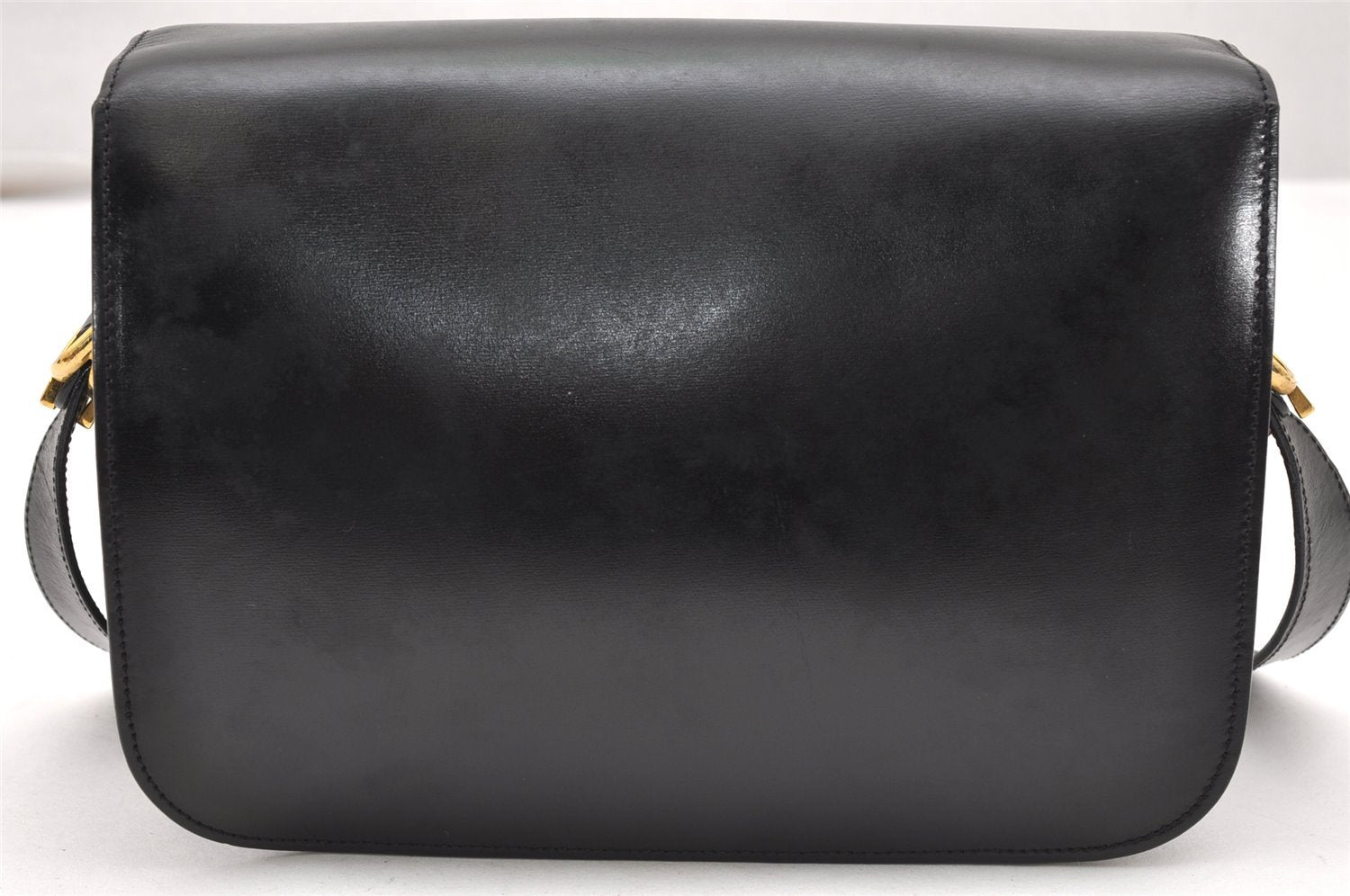Authentic CELINE Horse Carriage Shoulder Crossbody Bag Purse Leather Black 4659K