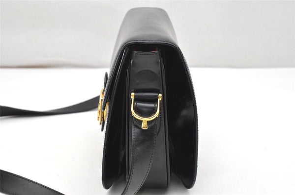 Authentic CELINE Horse Carriage Shoulder Crossbody Bag Purse Leather Black 4659K