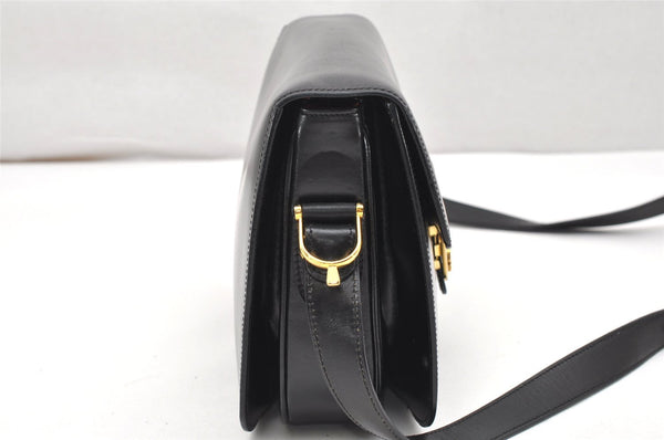 Authentic CELINE Horse Carriage Shoulder Crossbody Bag Purse Leather Black 4659K