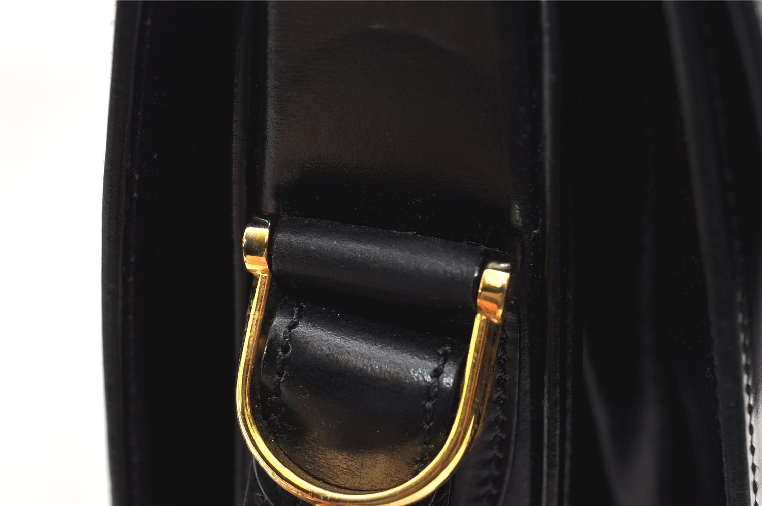 Authentic CELINE Horse Carriage Shoulder Crossbody Bag Purse Leather Black 4659K