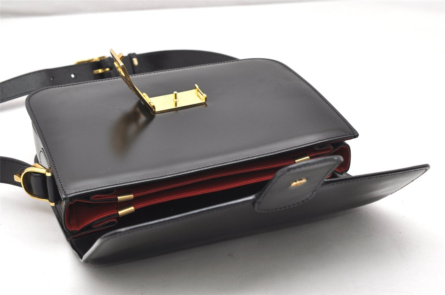 Authentic CELINE Horse Carriage Shoulder Crossbody Bag Purse Leather Black 4659K