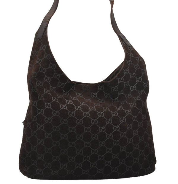 Authentic GUCCI Shoulder Tote Bag GG Suede Leather 0013297 Brown Junk 4665J