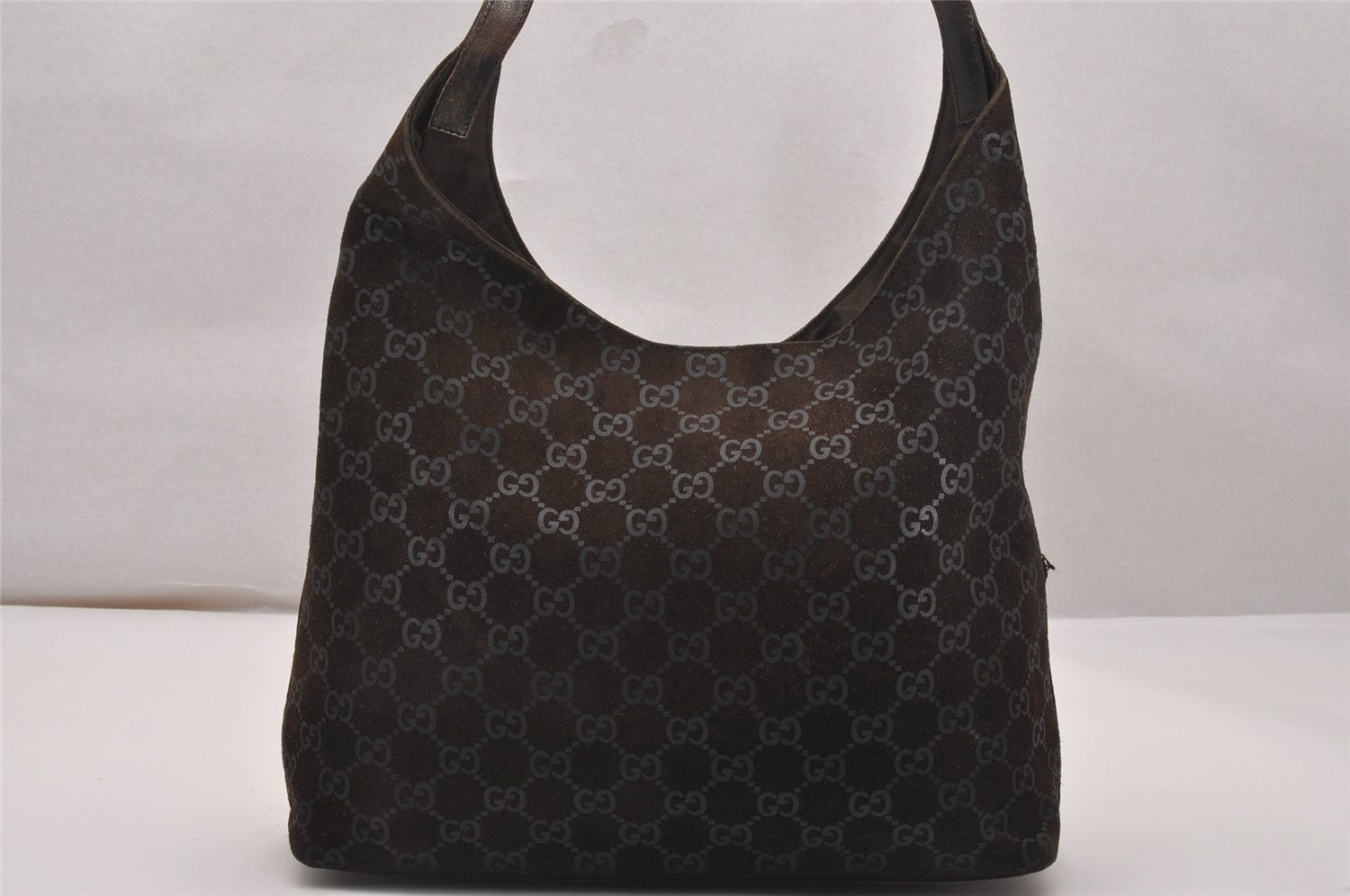 Authentic GUCCI Shoulder Tote Bag GG Suede Leather 0013297 Brown Junk 4665J