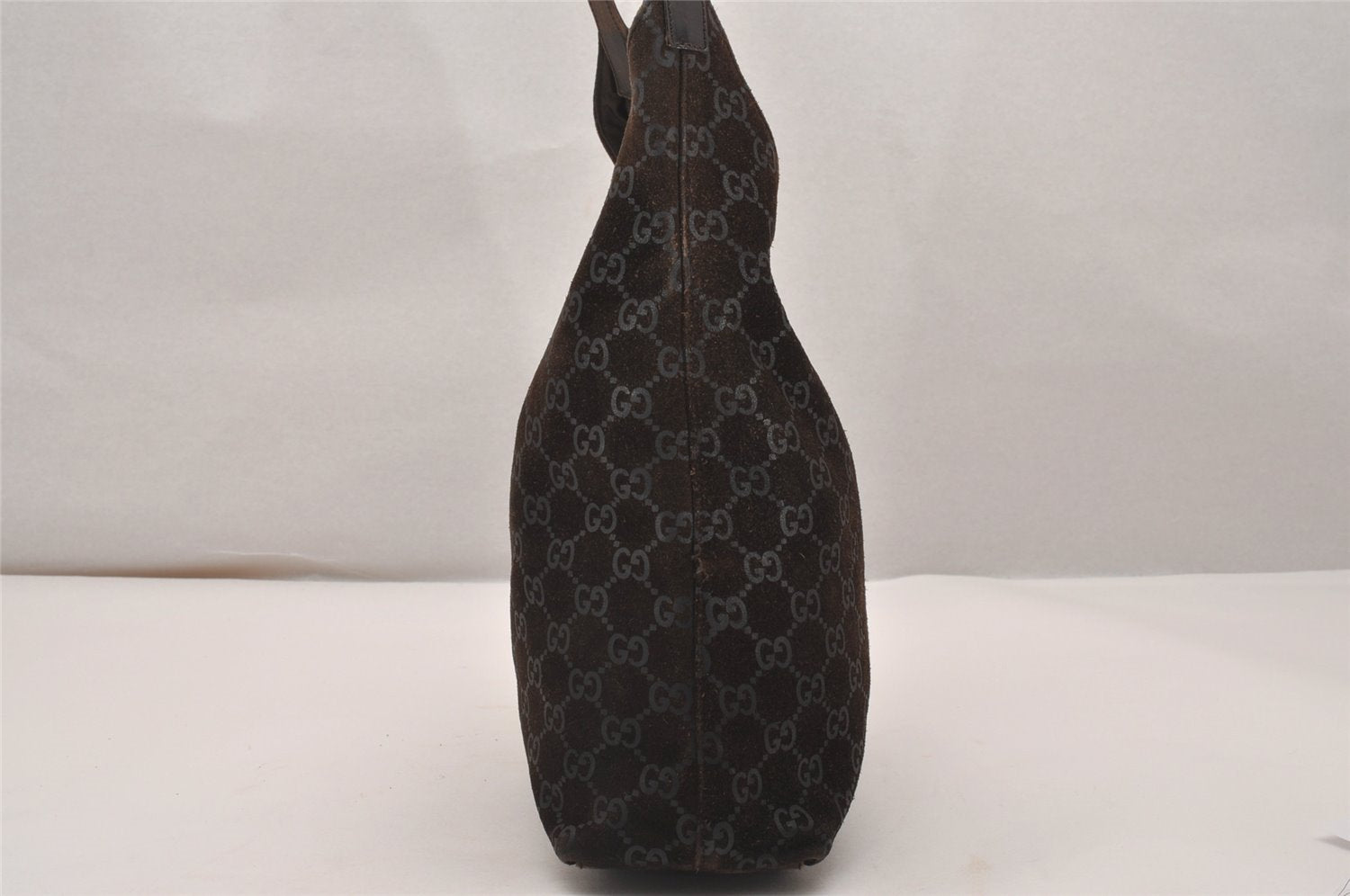 Authentic GUCCI Shoulder Tote Bag GG Suede Leather 0013297 Brown Junk 4665J