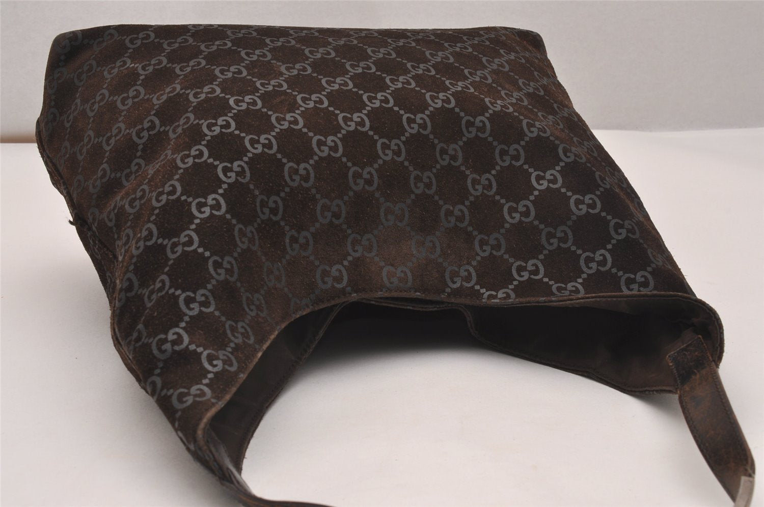 Authentic GUCCI Shoulder Tote Bag GG Suede Leather 0013297 Brown Junk 4665J