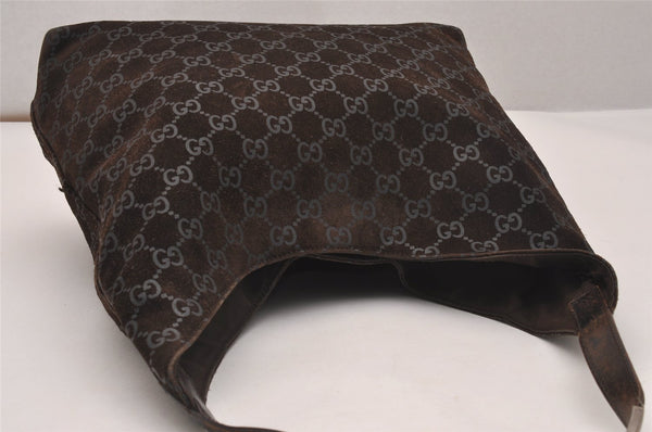 Authentic GUCCI Shoulder Tote Bag GG Suede Leather 0013297 Brown Junk 4665J