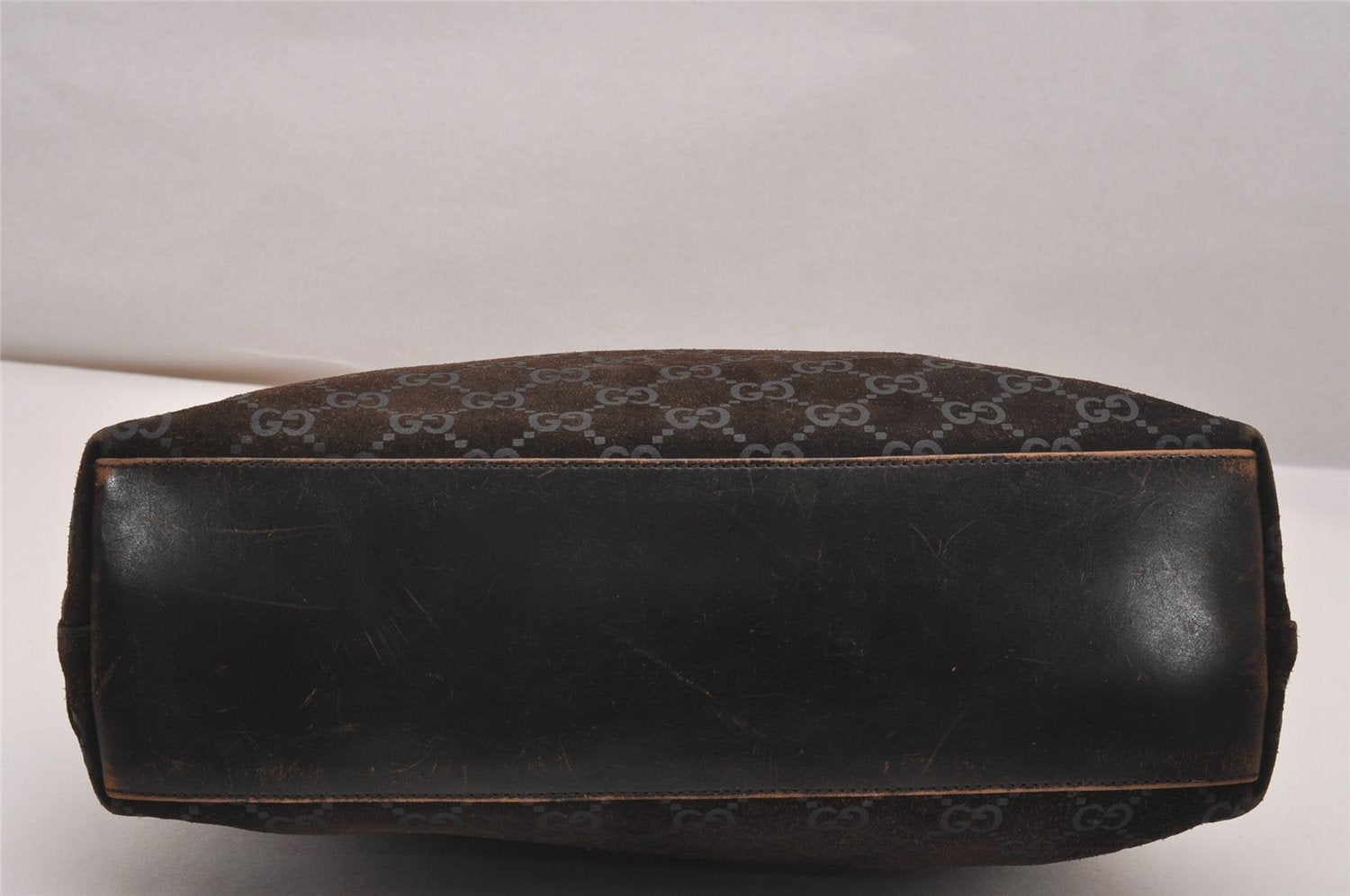 Authentic GUCCI Shoulder Tote Bag GG Suede Leather 0013297 Brown Junk 4665J