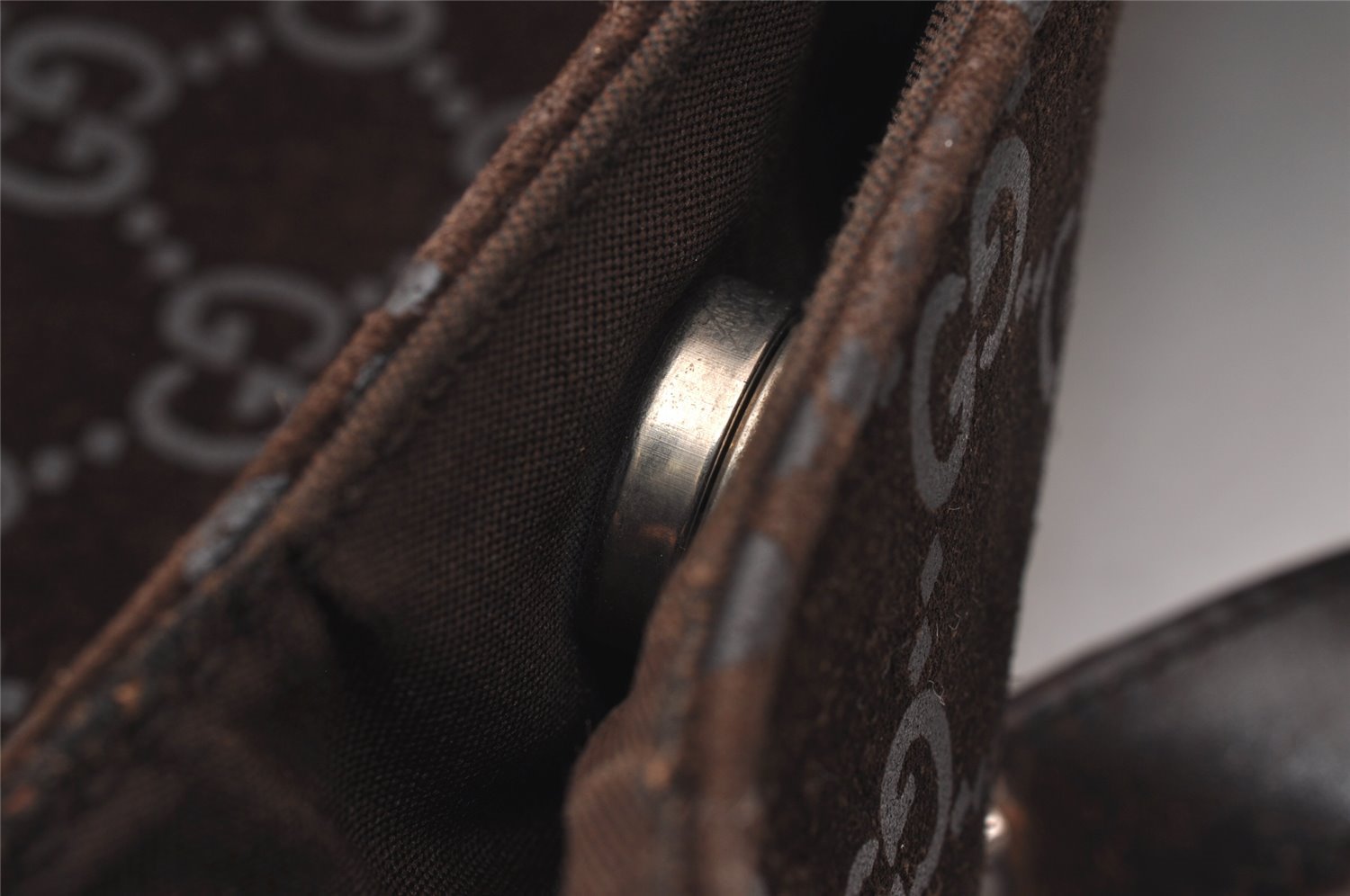 Authentic GUCCI Shoulder Tote Bag GG Suede Leather 0013297 Brown Junk 4665J