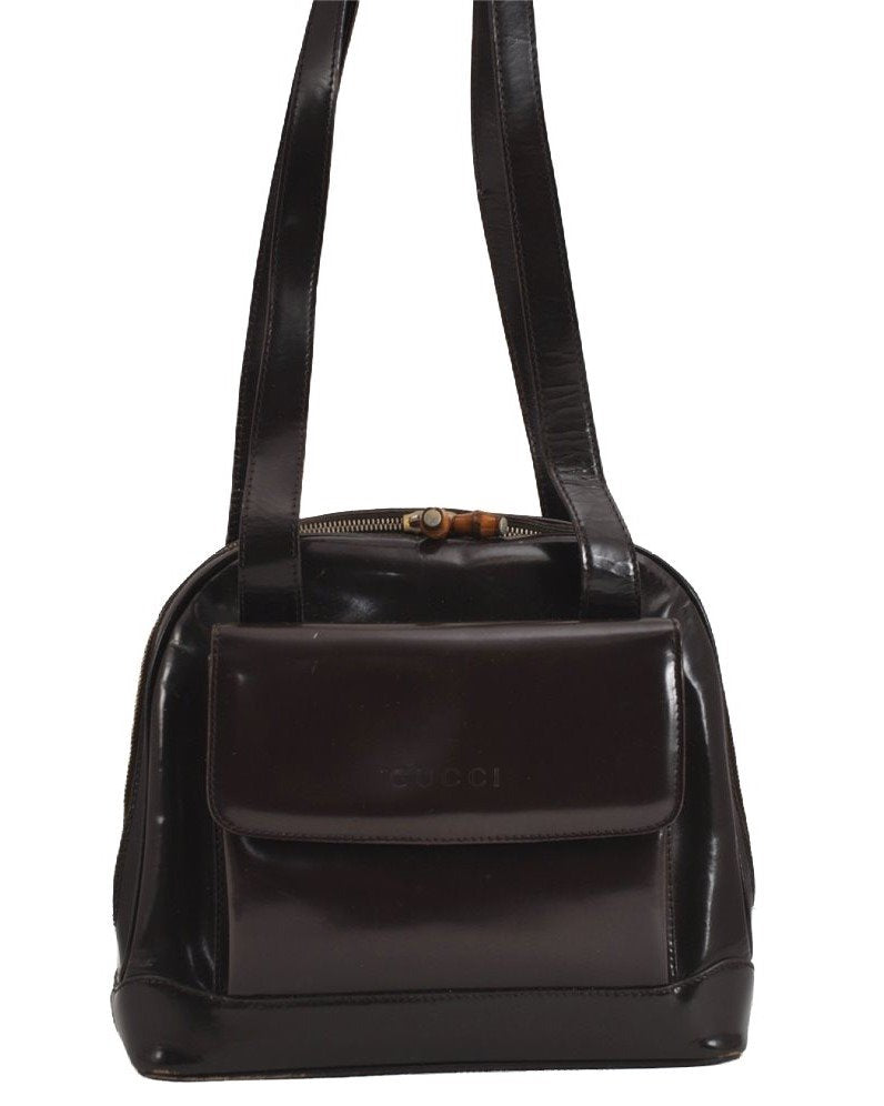 Authentic GUCCI Vintage Bamboo Shoulder Hand Bag Purse Leather Brown Junk 4666J