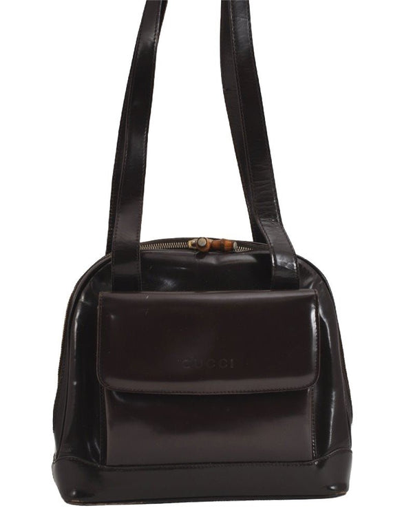 Authentic GUCCI Vintage Bamboo Shoulder Hand Bag Purse Leather Brown Junk 4666J