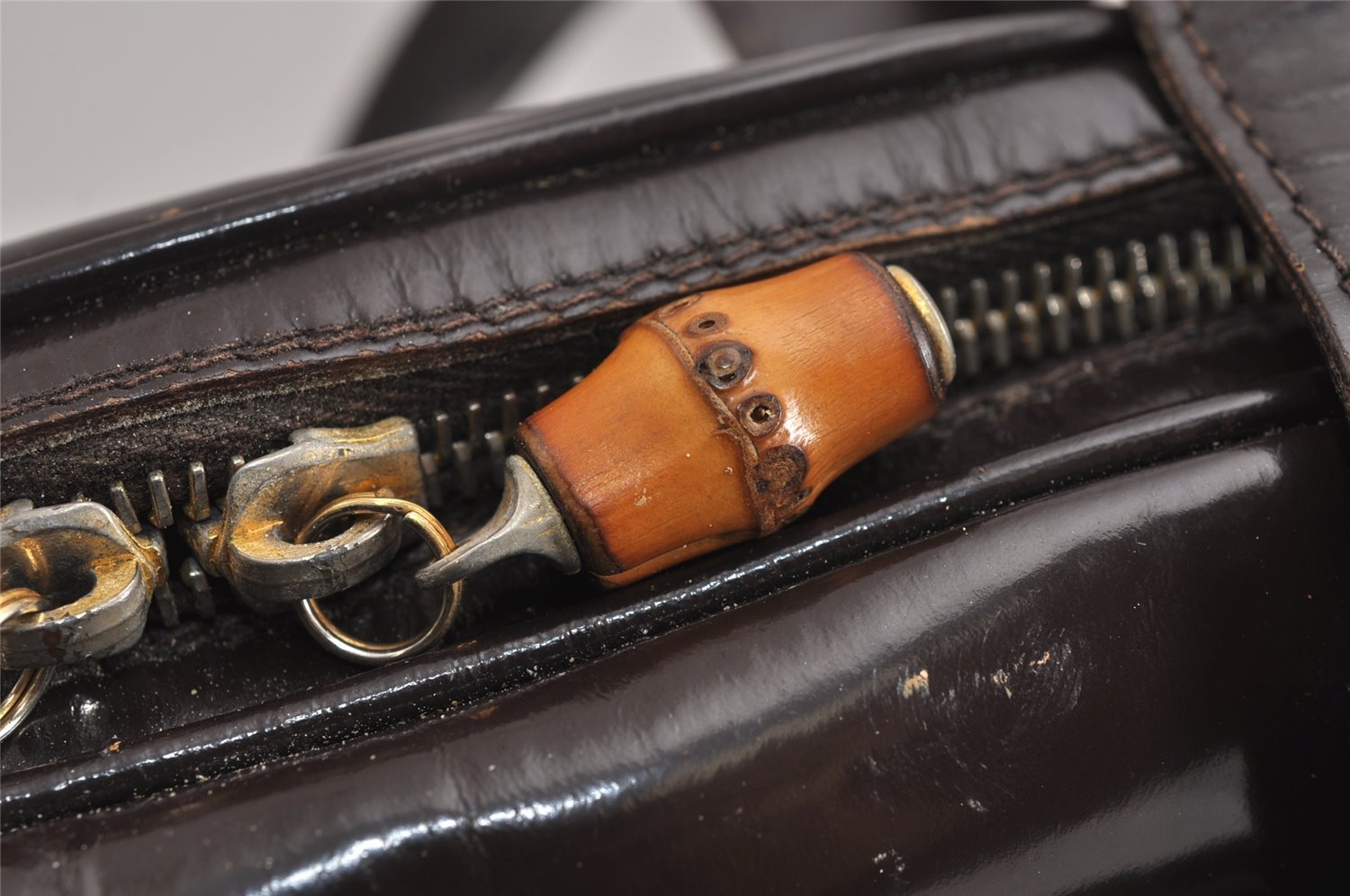 Authentic GUCCI Vintage Bamboo Shoulder Hand Bag Purse Leather Brown Junk 4666J