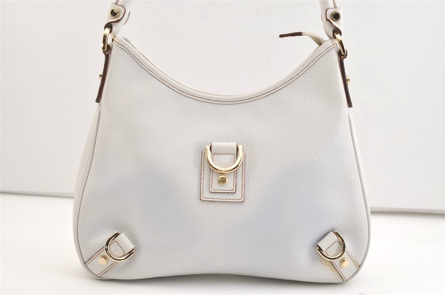 Authentic GUCCI Vintage Abbey Shoulder Hand Bag Purse Leather 130738 White 4667J