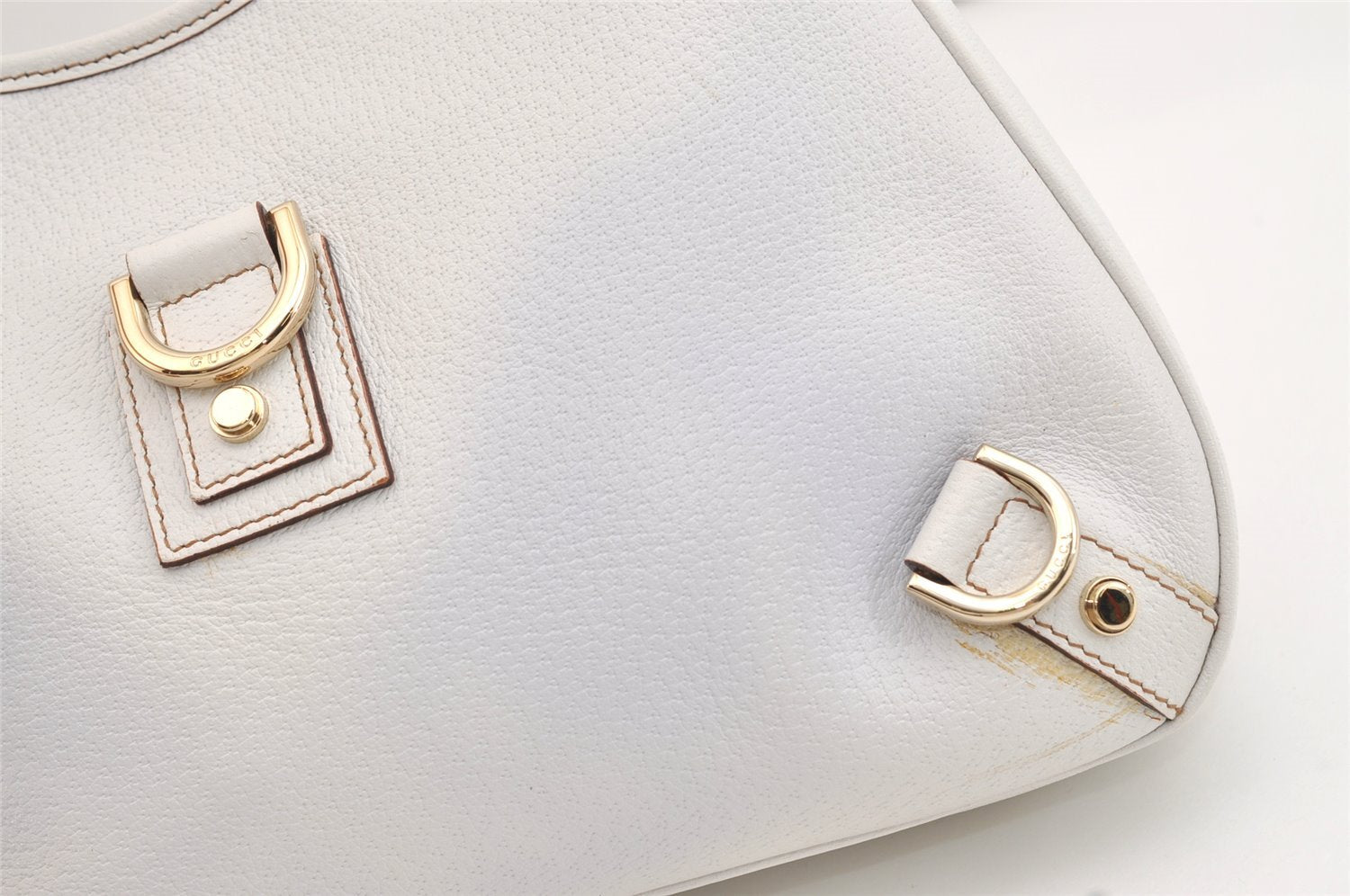 Authentic GUCCI Vintage Abbey Shoulder Hand Bag Purse Leather 130738 White 4667J