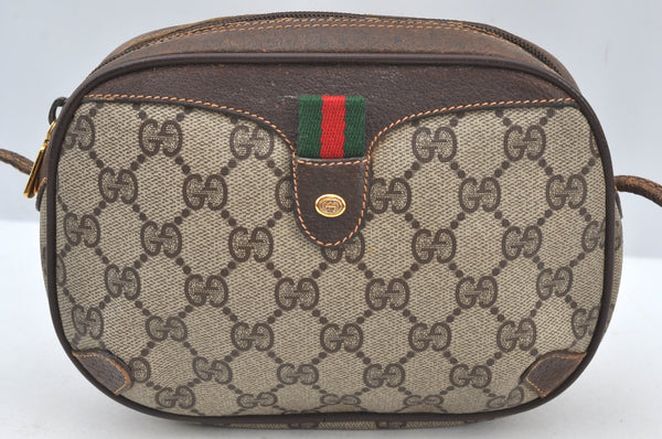 Authentic GUCCI Web Sherry Line Shoulder Cross Bag GG PVC Leather Brown 4668H