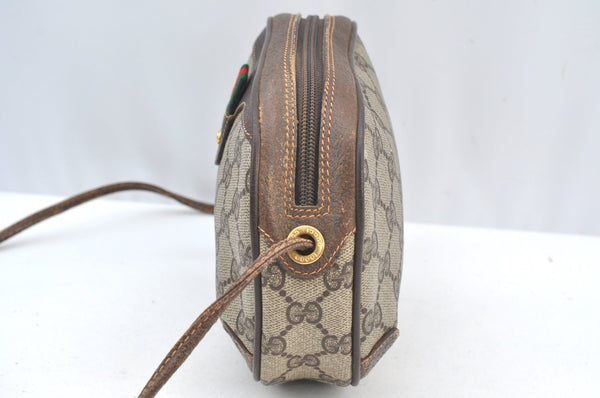 Authentic GUCCI Web Sherry Line Shoulder Cross Bag GG PVC Leather Brown 4668H