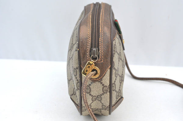 Authentic GUCCI Web Sherry Line Shoulder Cross Bag GG PVC Leather Brown 4668H