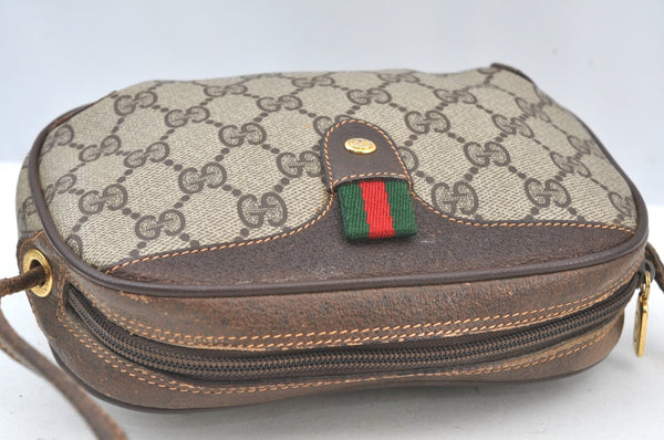 Authentic GUCCI Web Sherry Line Shoulder Cross Bag GG PVC Leather Brown 4668H