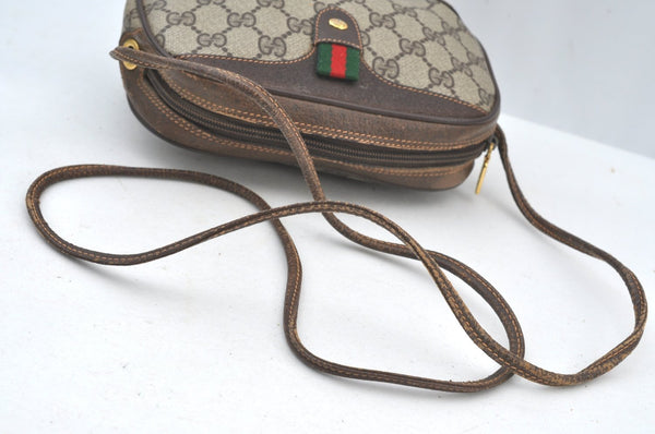 Authentic GUCCI Web Sherry Line Shoulder Cross Bag GG PVC Leather Brown 4668H