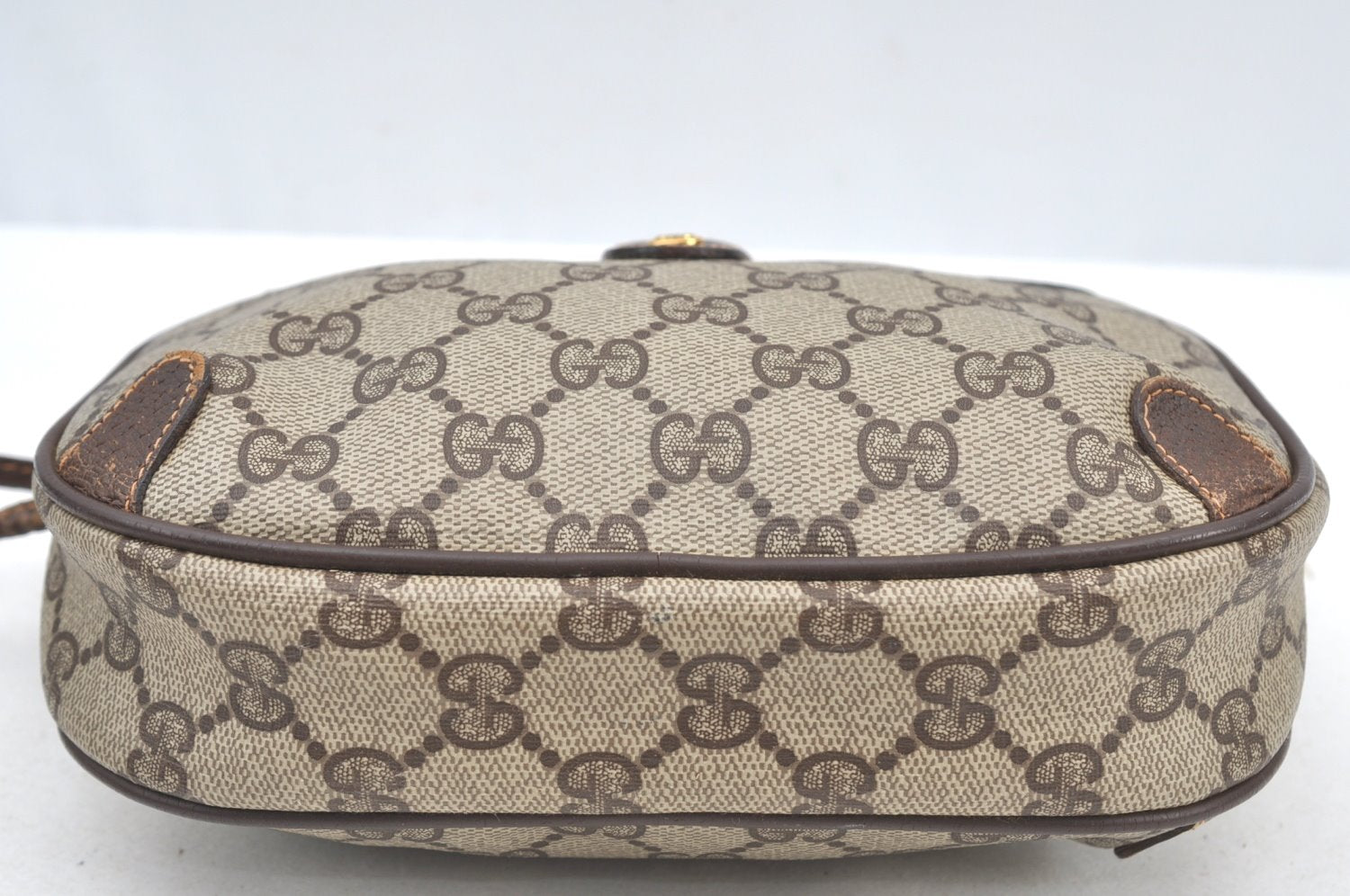 Authentic GUCCI Web Sherry Line Shoulder Cross Bag GG PVC Leather Brown 4668H