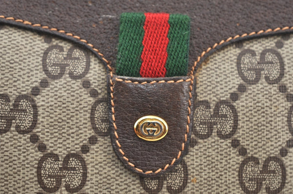 Authentic GUCCI Web Sherry Line Shoulder Cross Bag GG PVC Leather Brown 4668H