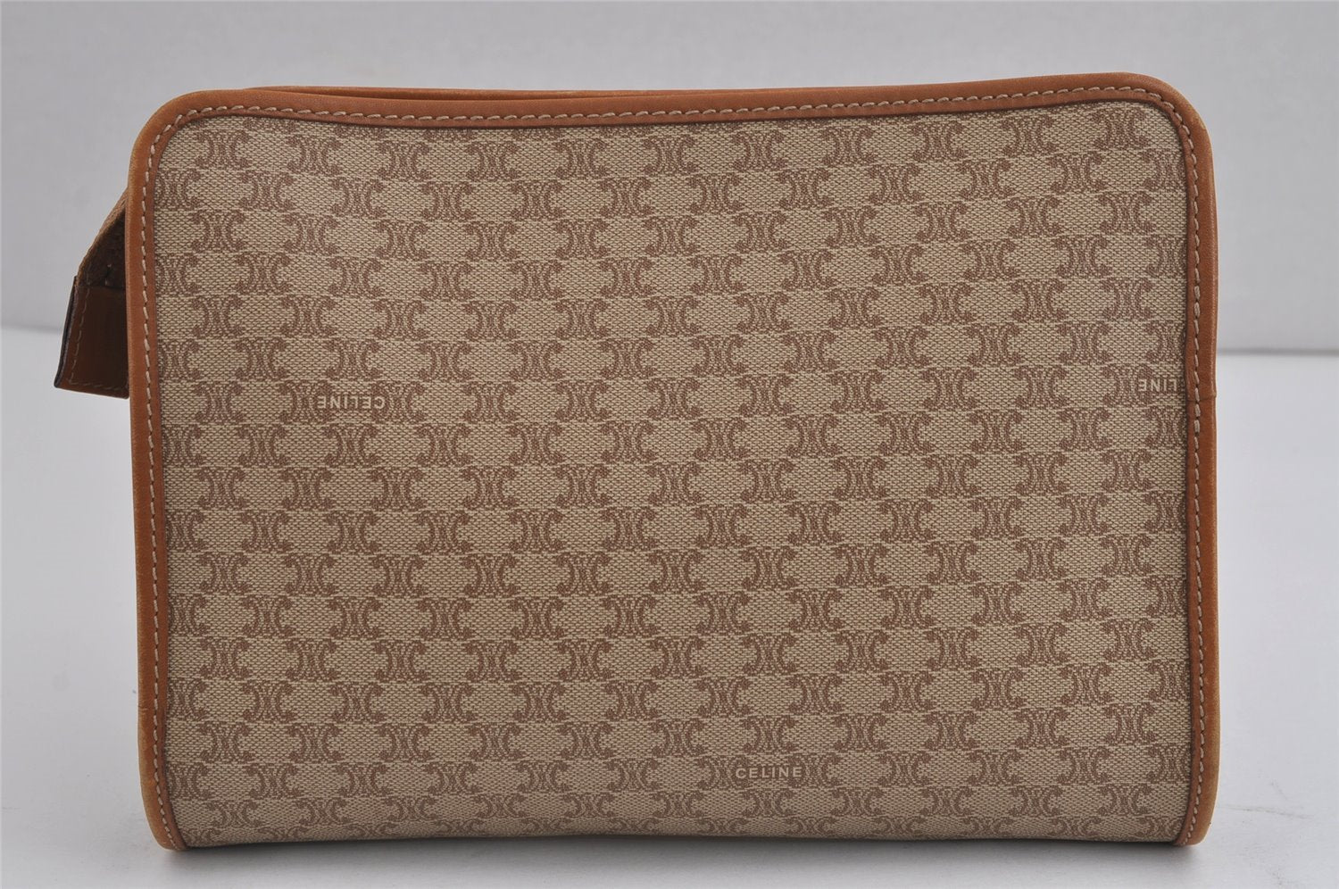 Authentic CELINE Macadam Blason Pattern Clutch Hand Bag PVC Leather Beige 4668J