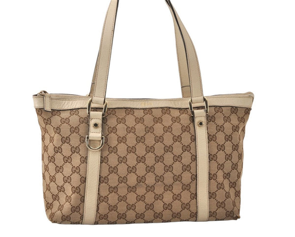 Authentic GUCCI Abbey Shoulder Tote Bag GG Canvas Leather 141470 Brown 4668K