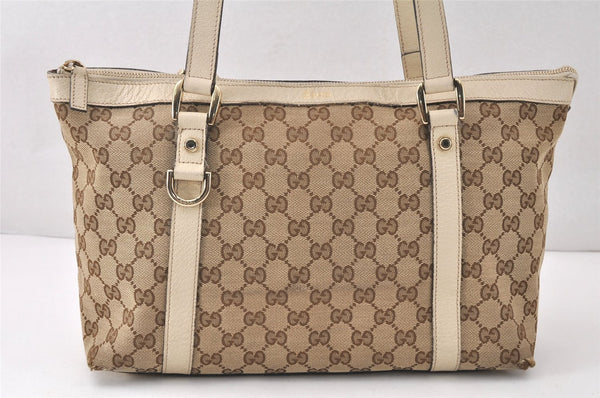 Authentic GUCCI Abbey Shoulder Tote Bag GG Canvas Leather 141470 Brown 4668K