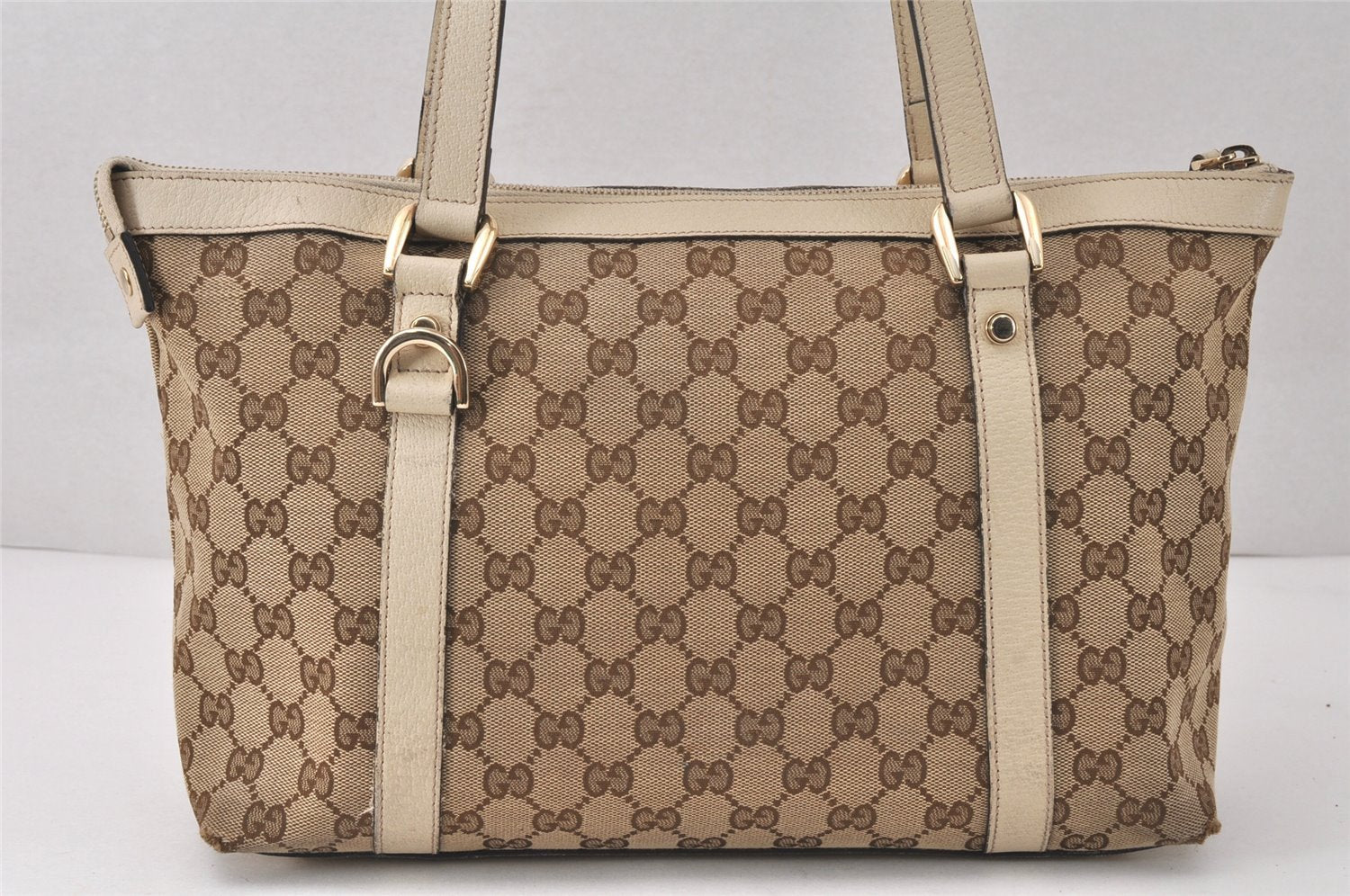 Authentic GUCCI Abbey Shoulder Tote Bag GG Canvas Leather 141470 Brown 4668K
