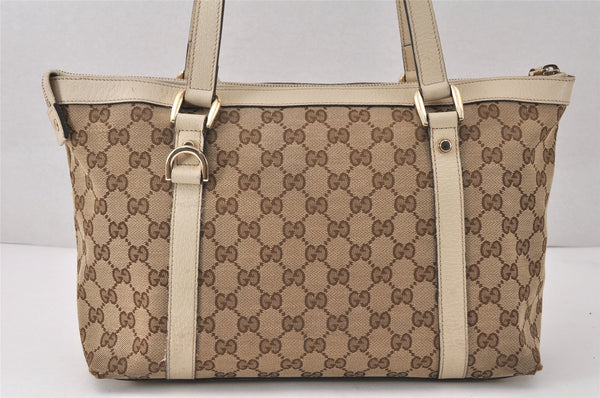 Authentic GUCCI Abbey Shoulder Tote Bag GG Canvas Leather 141470 Brown 4668K