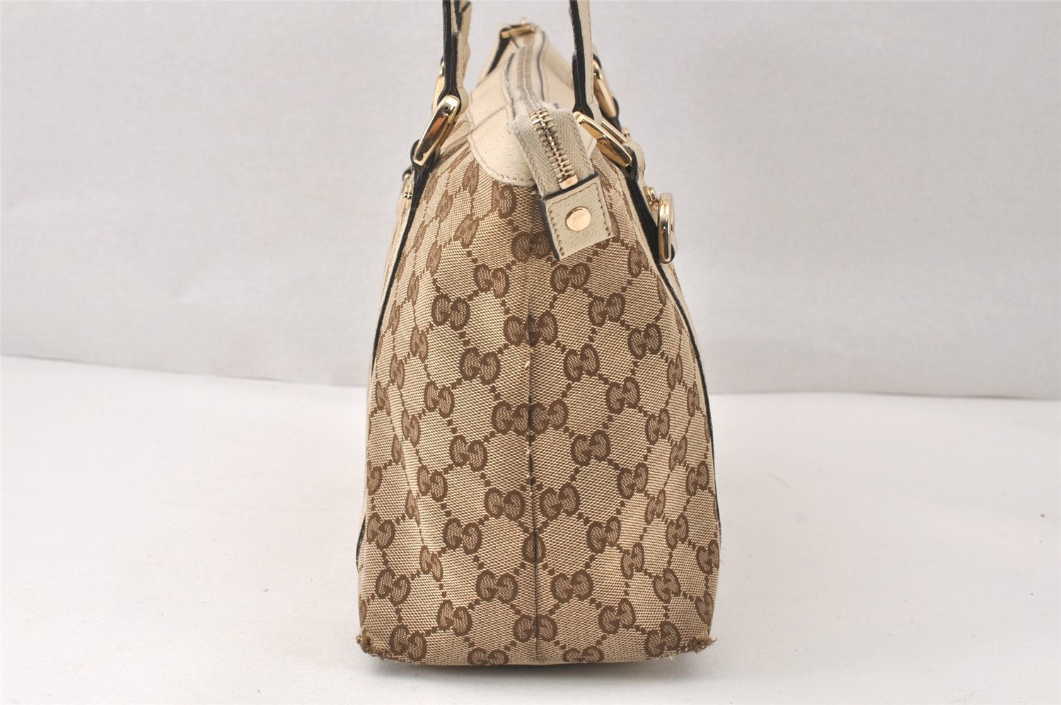 Authentic GUCCI Abbey Shoulder Tote Bag GG Canvas Leather 141470 Brown 4668K