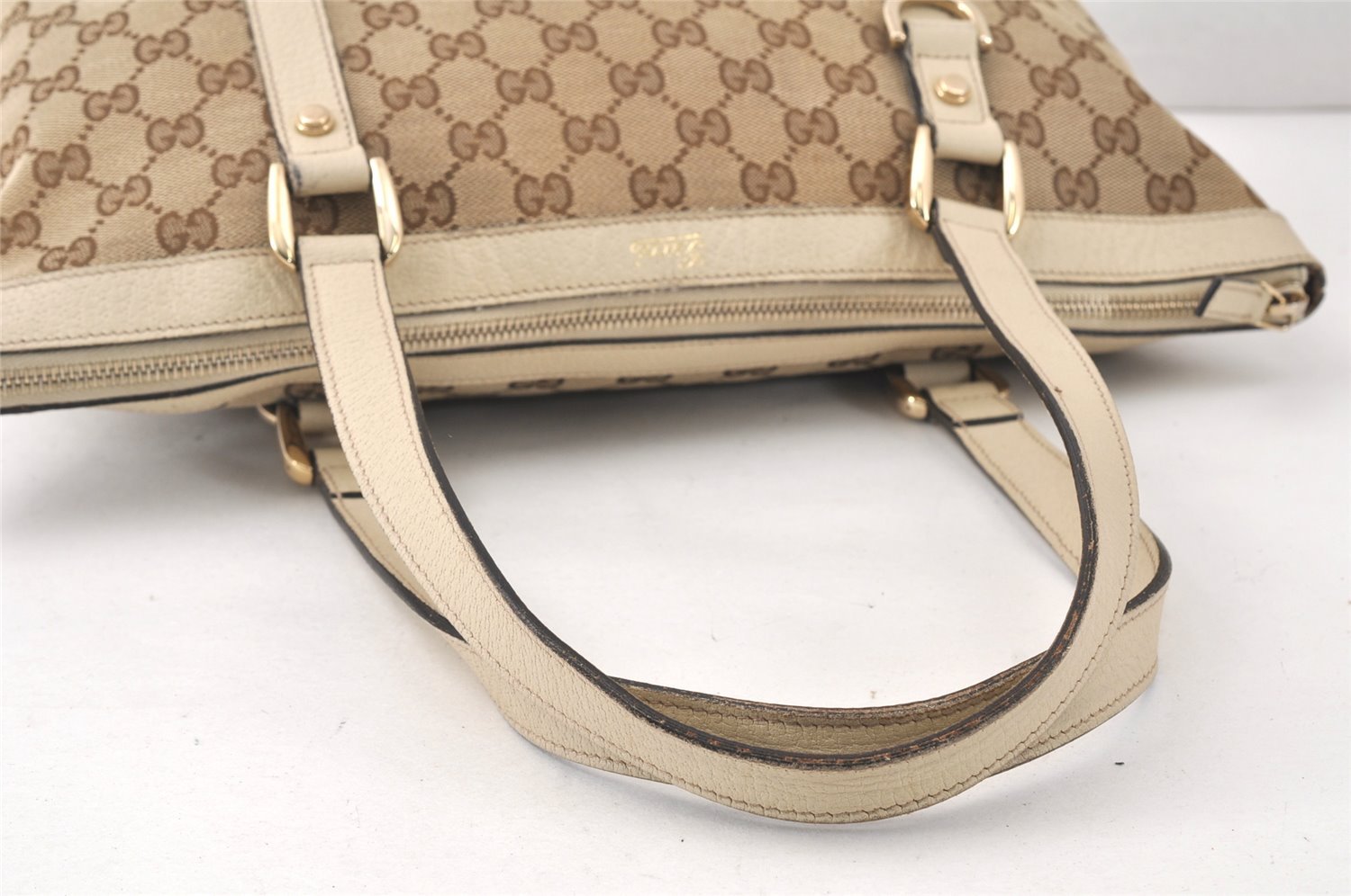 Authentic GUCCI Abbey Shoulder Tote Bag GG Canvas Leather 141470 Brown 4668K
