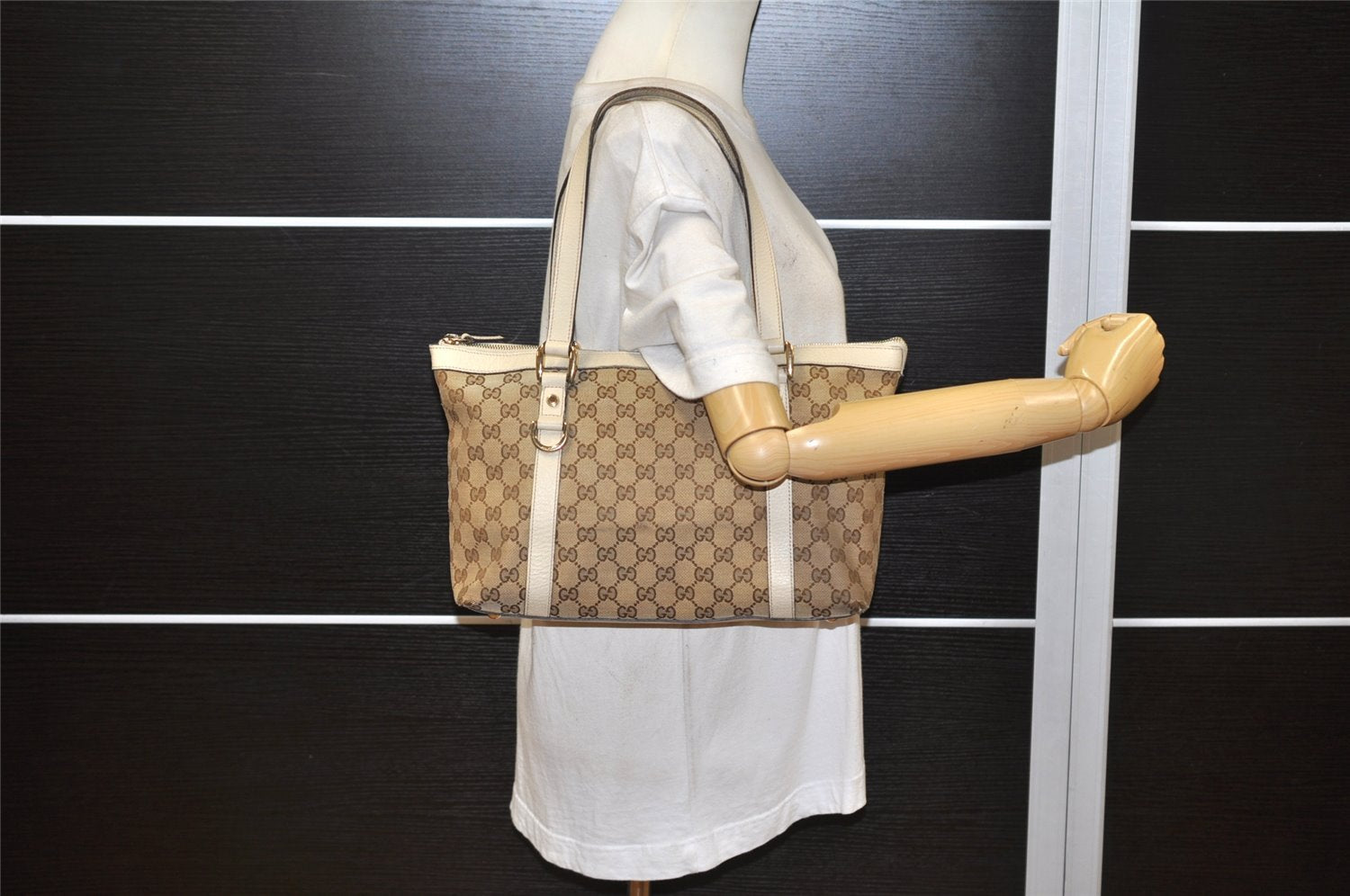 Authentic GUCCI Abbey Shoulder Tote Bag GG Canvas Leather 141470 Brown 4668K