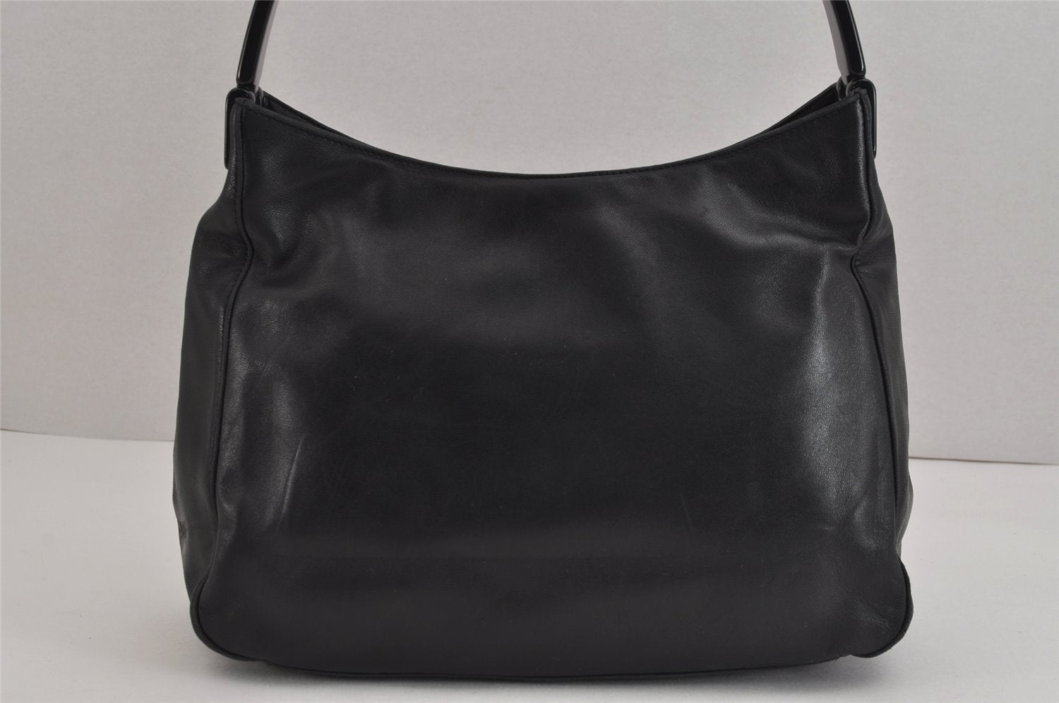 Authentic PRADA Leather Nappa Plastic Shoulder Hand Bag Purse Black 4669J