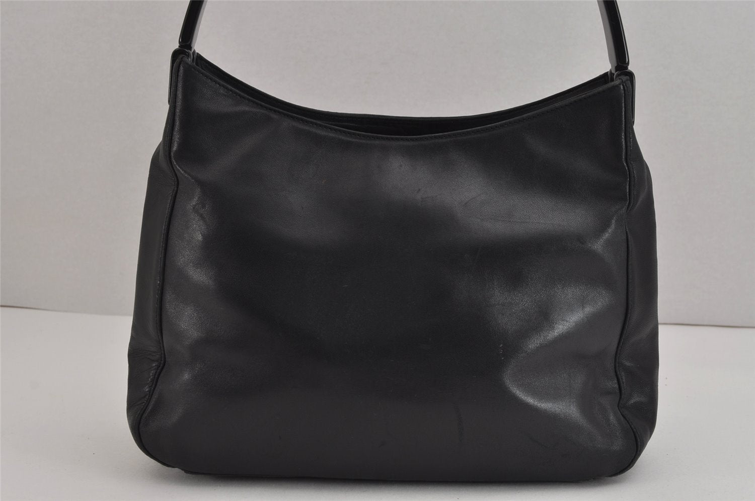 Authentic PRADA Leather Nappa Plastic Shoulder Hand Bag Purse Black 4669J