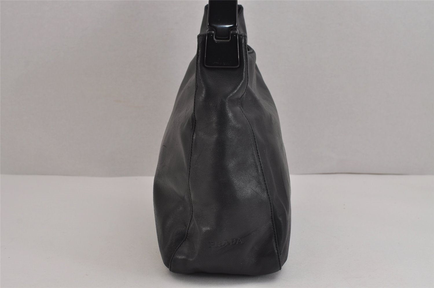 Authentic PRADA Leather Nappa Plastic Shoulder Hand Bag Purse Black 4669J