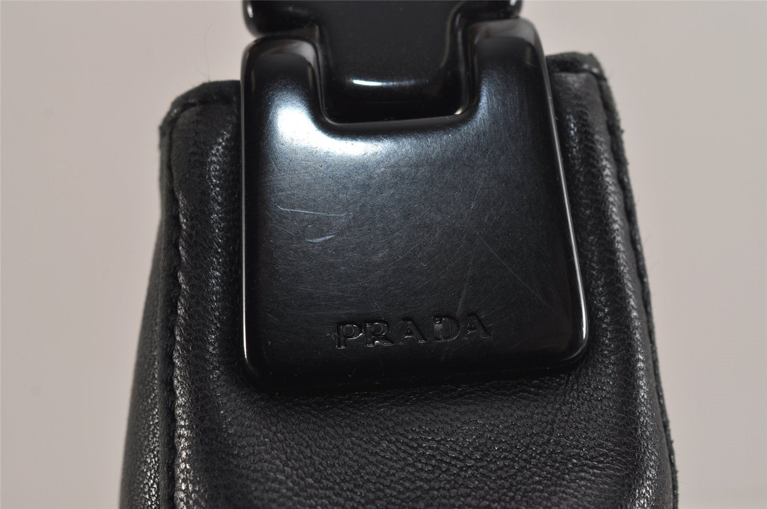 Authentic PRADA Leather Nappa Plastic Shoulder Hand Bag Purse Black 4669J