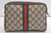 Authentic GUCCI Web Sherry Line Clutch Hand Bag GG PVC Leather Brown Junk 4669K