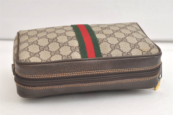 Authentic GUCCI Web Sherry Line Clutch Hand Bag GG PVC Leather Brown Junk 4669K